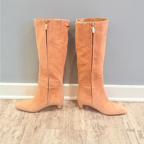 NEW Sam Edelman Suede Tan Heeled Knee High Boots - Picture 5 of 16